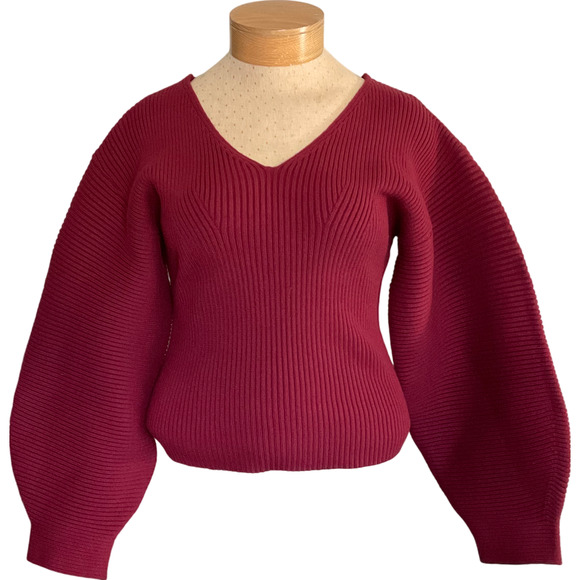 Vigoss Women's Sweater Size Large Ribbed Knit Long Sleeve V-Neck Burgundy New - Picture 1 of 8